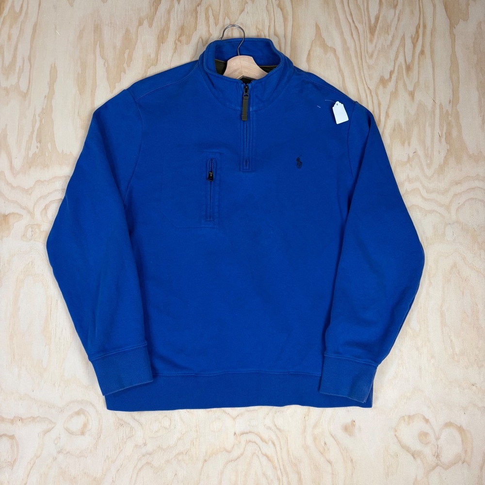 Polo Ralph Lauren Mens XL Royal Blue Quarter Zip Pullover Chest Pocket